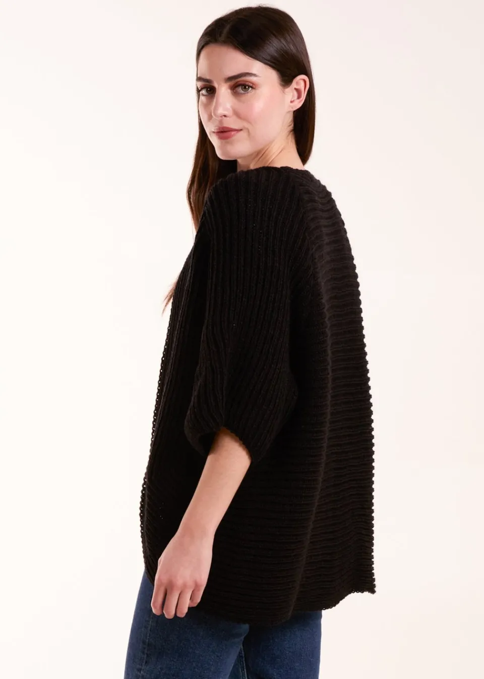 Tops>Blue Vanilla Knitted Mid Length Cardigan Black
