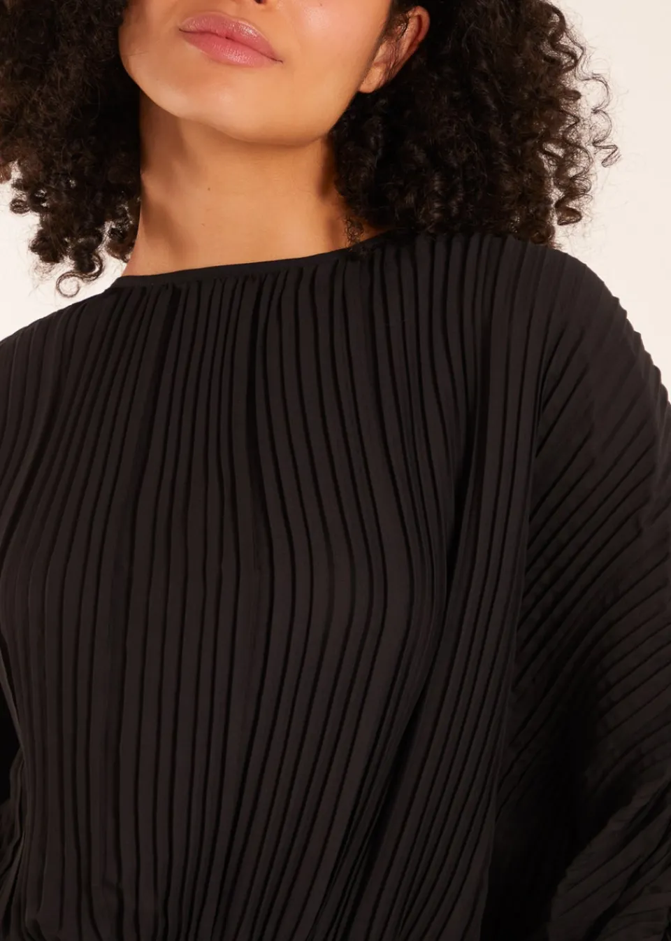 Tops>Blue Vanilla Long Sleeve Pleated Top Black