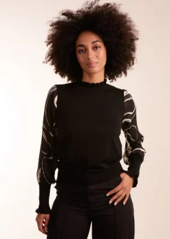 Tops>Blue Vanilla Black Marble Sleeve Frill Jumper