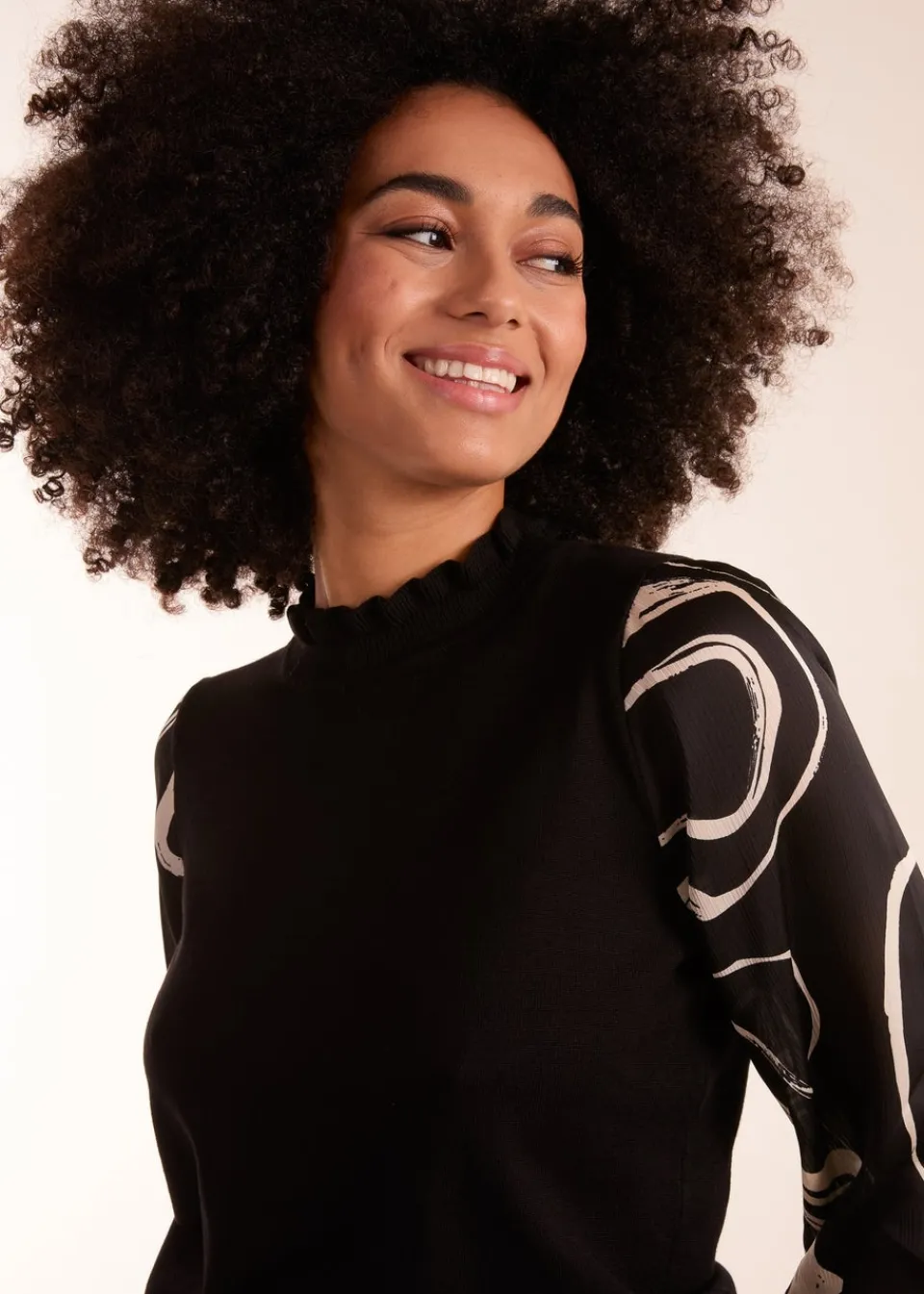 Tops>Blue Vanilla Black Marble Sleeve Frill Jumper