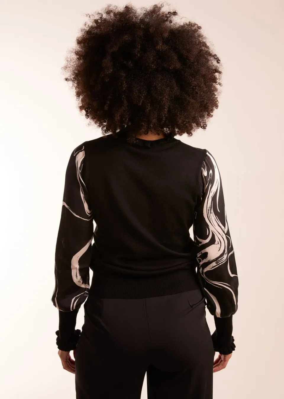 Tops>Blue Vanilla Black Marble Sleeve Frill Jumper