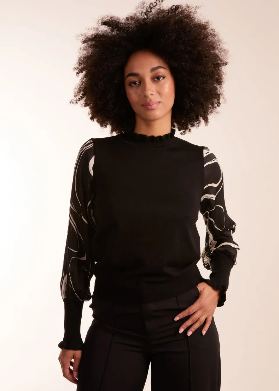 Tops>Blue Vanilla Black Marble Sleeve Frill Jumper