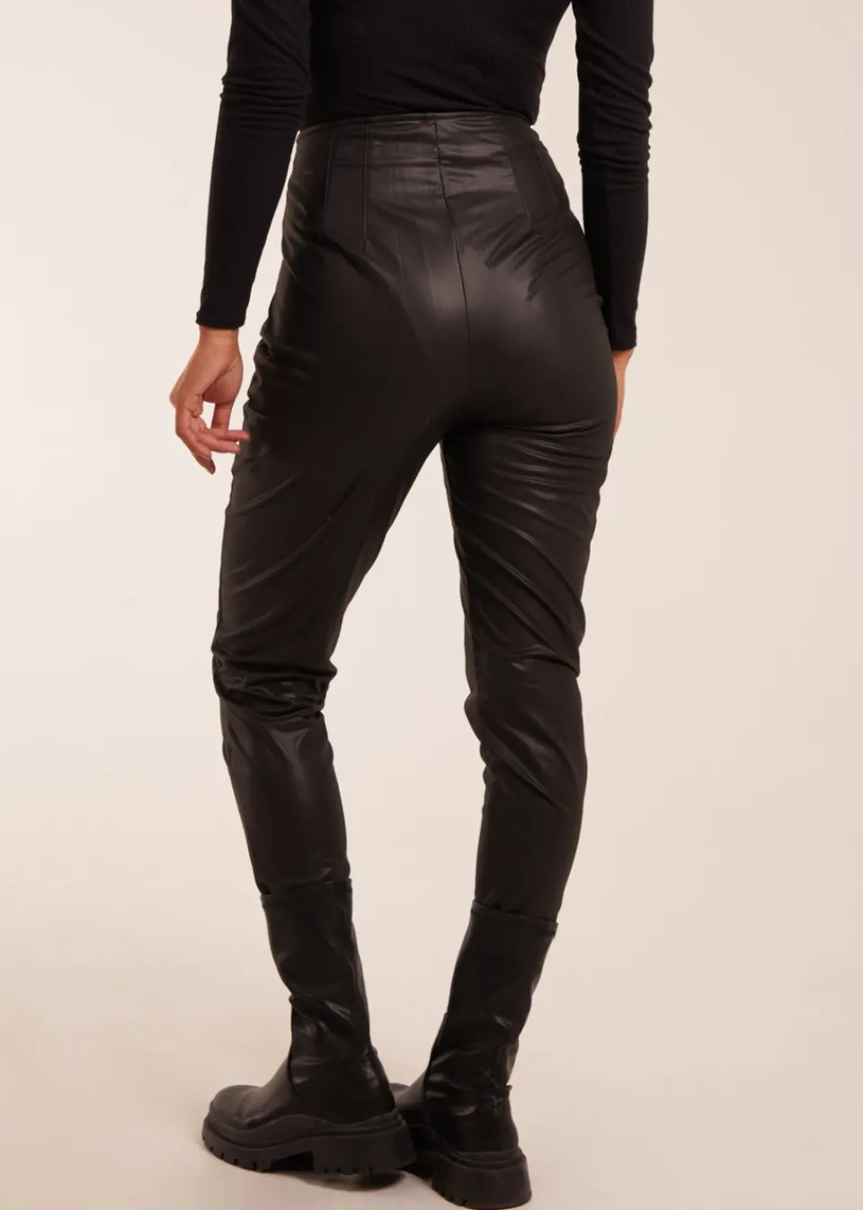 Trousers>Blue Vanilla Black Matte Faux Leather Tailored Trouser
