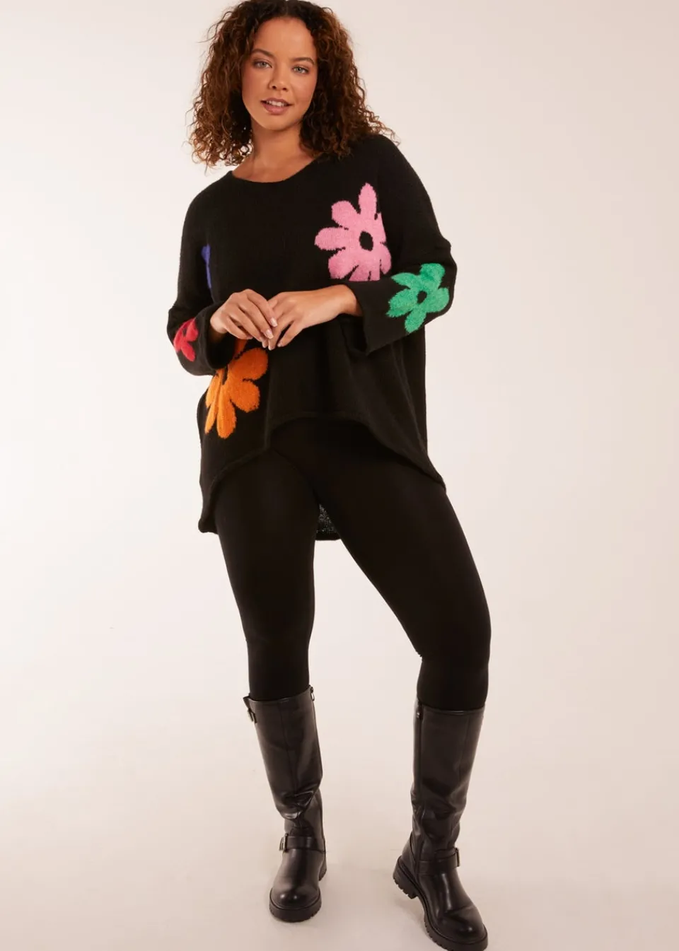Tops>Blue Vanilla Multi Coloured Flower Jumper Black