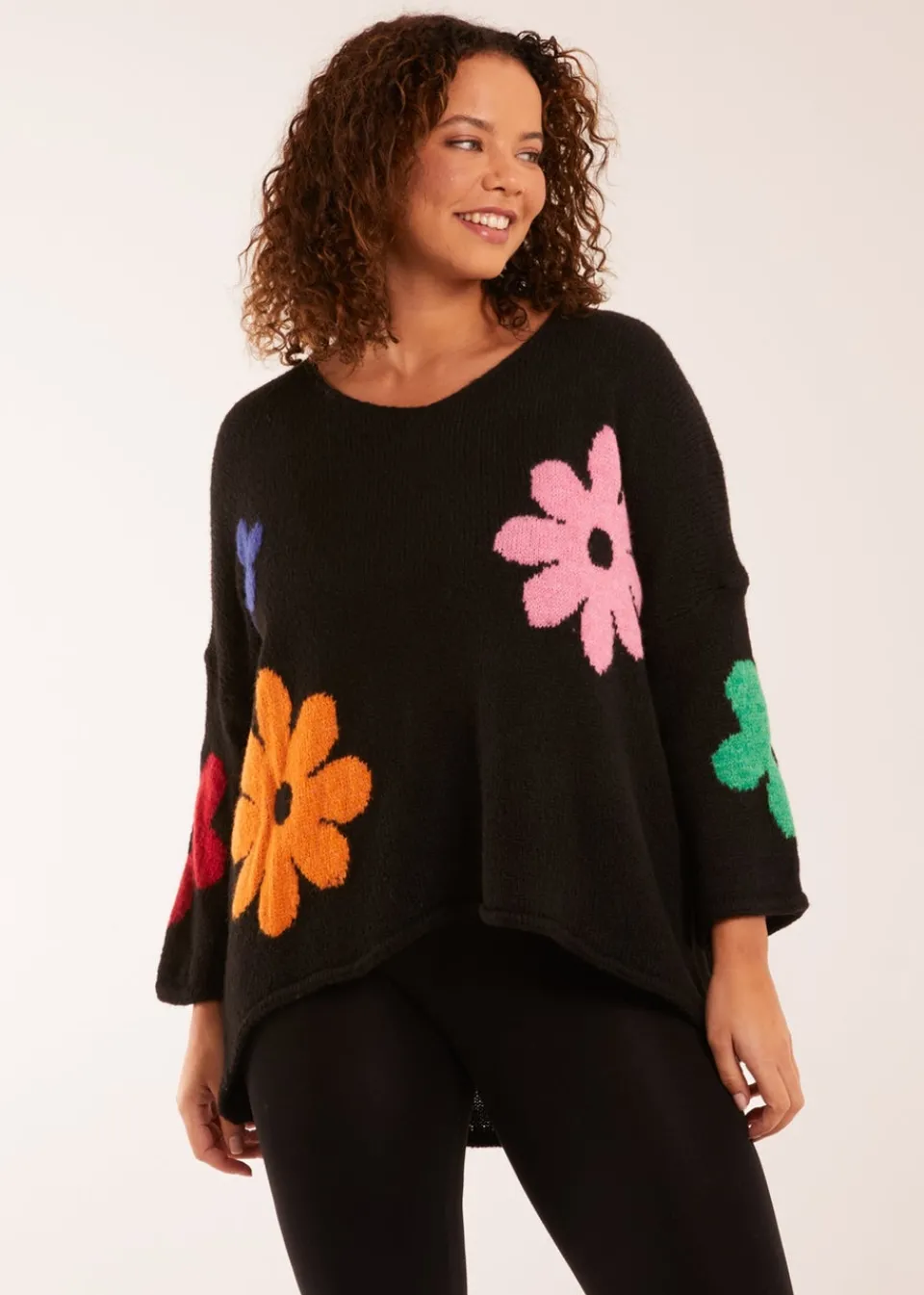 Tops>Blue Vanilla Multi Coloured Flower Jumper Black