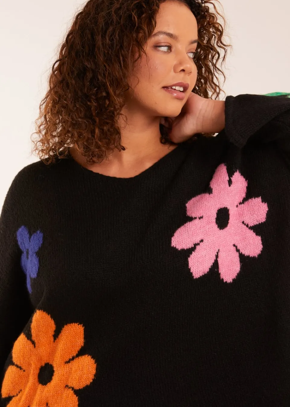 Tops>Blue Vanilla Multi Coloured Flower Jumper Black