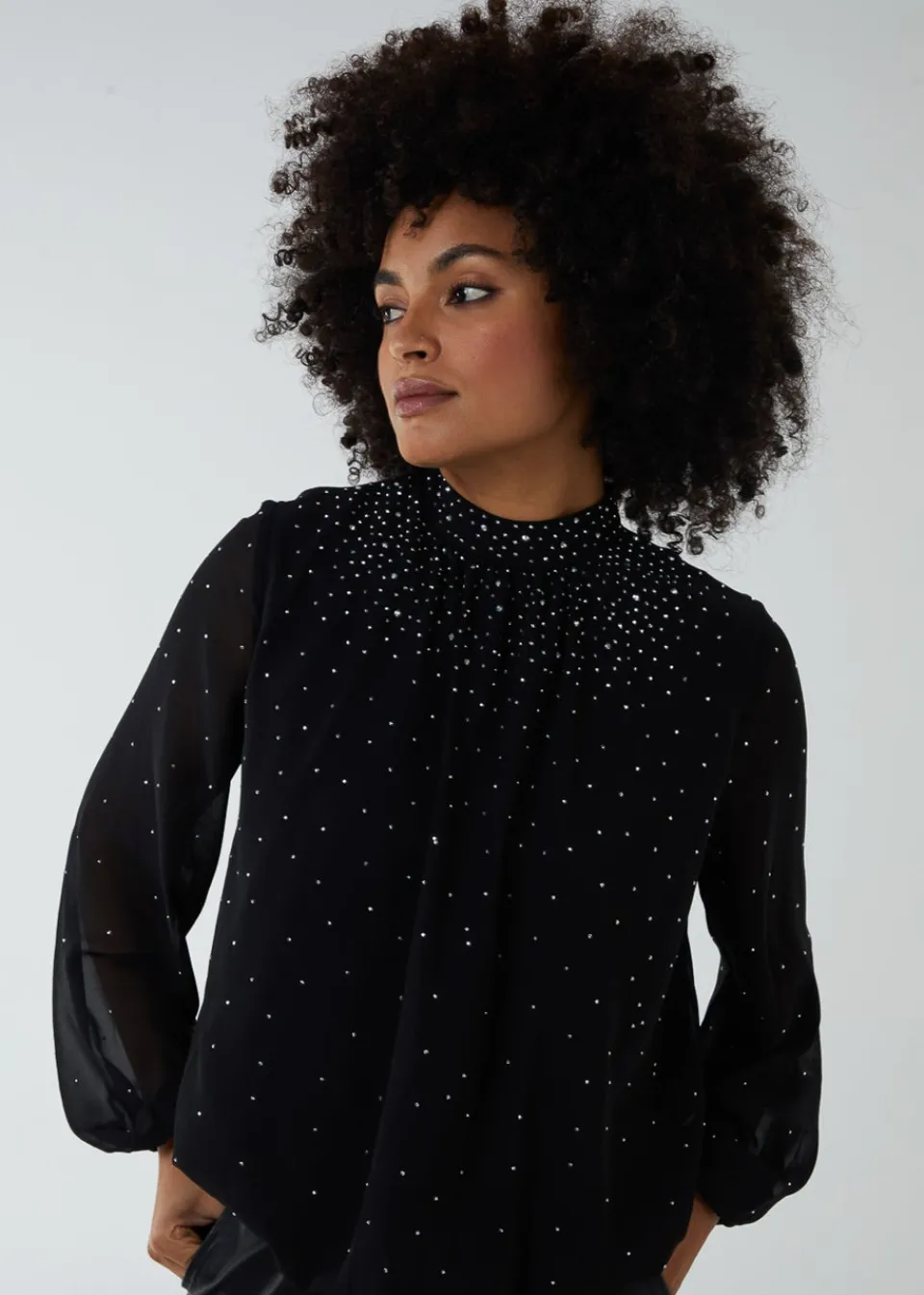Tops>Blue Vanilla Black Ombre Diamante Puffball Top