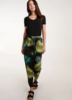 Trousers>Blue Vanilla Black Palm Print Trousers