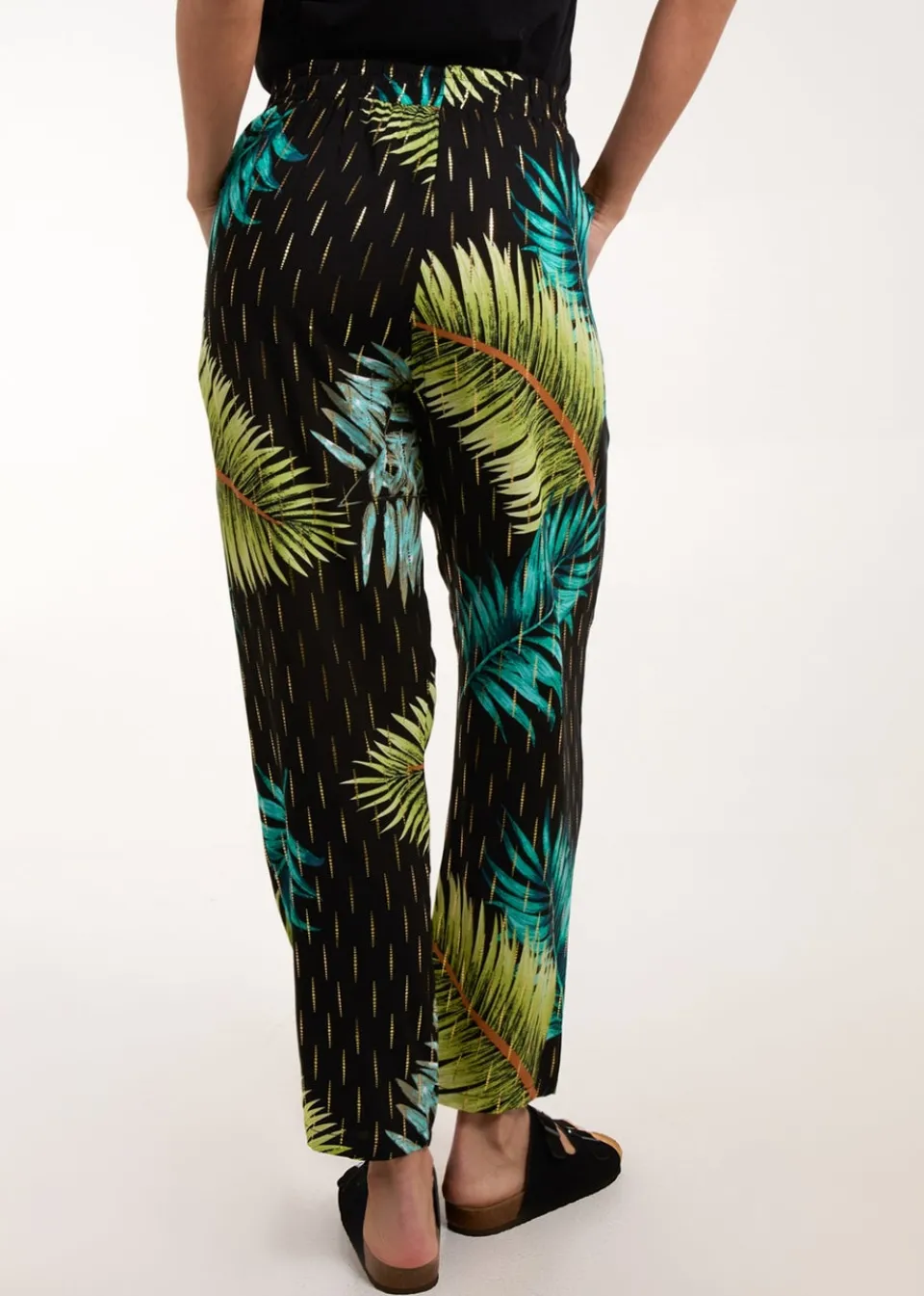 Trousers>Blue Vanilla Black Palm Print Trousers