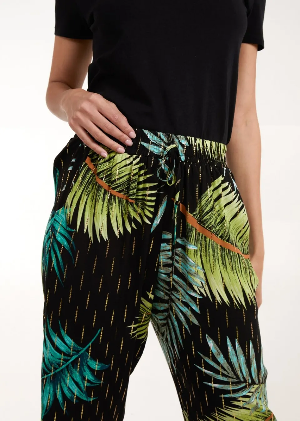 Trousers>Blue Vanilla Black Palm Print Trousers