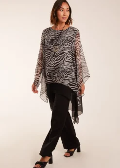 Tops>Blue Vanilla Black Pattern 2 In 1 Woven Top