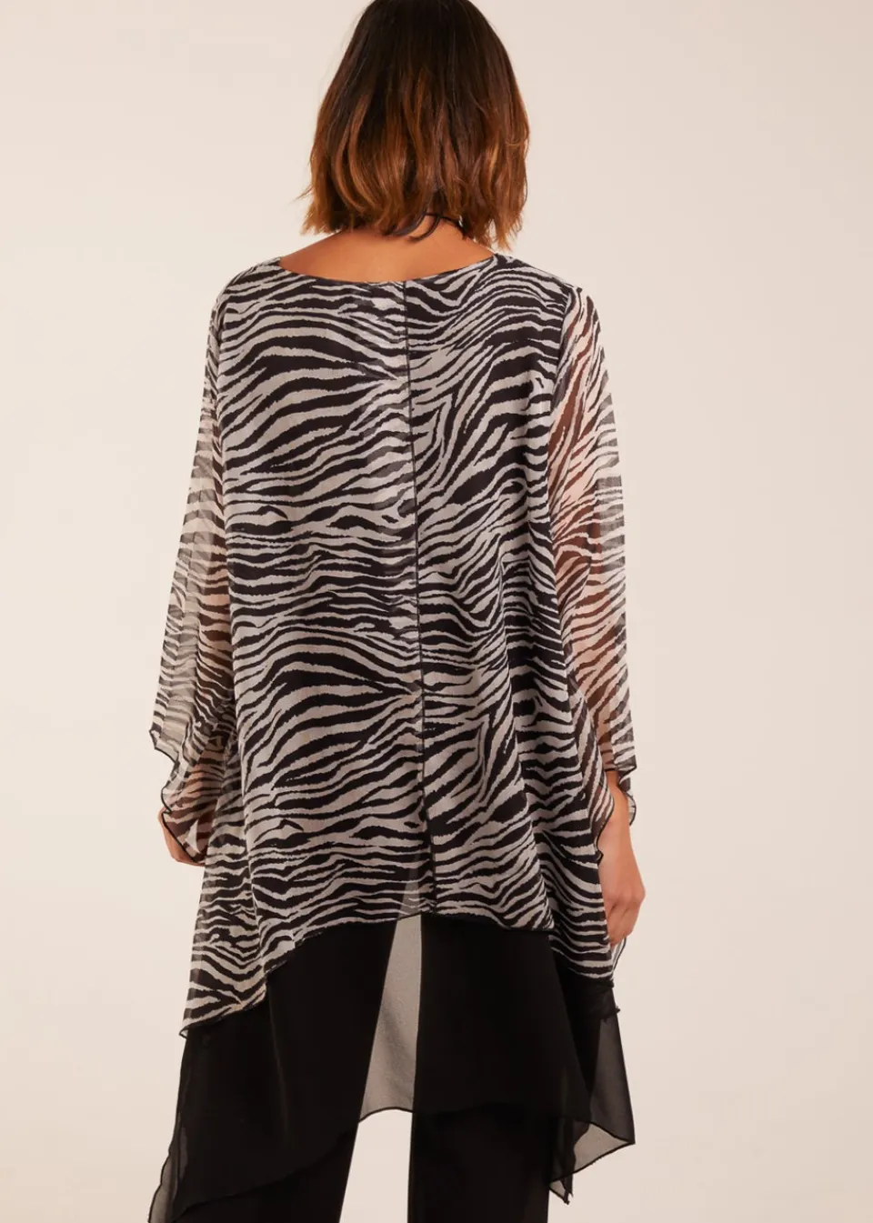 Tops>Blue Vanilla Black Pattern 2 In 1 Woven Top