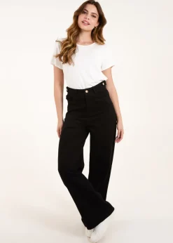 Jeans & Jeggings>Blue Vanilla Black Plain Wide Leg Trousers