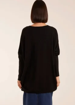 Tops>Blue Vanilla Black Plain V Neck Jumper
