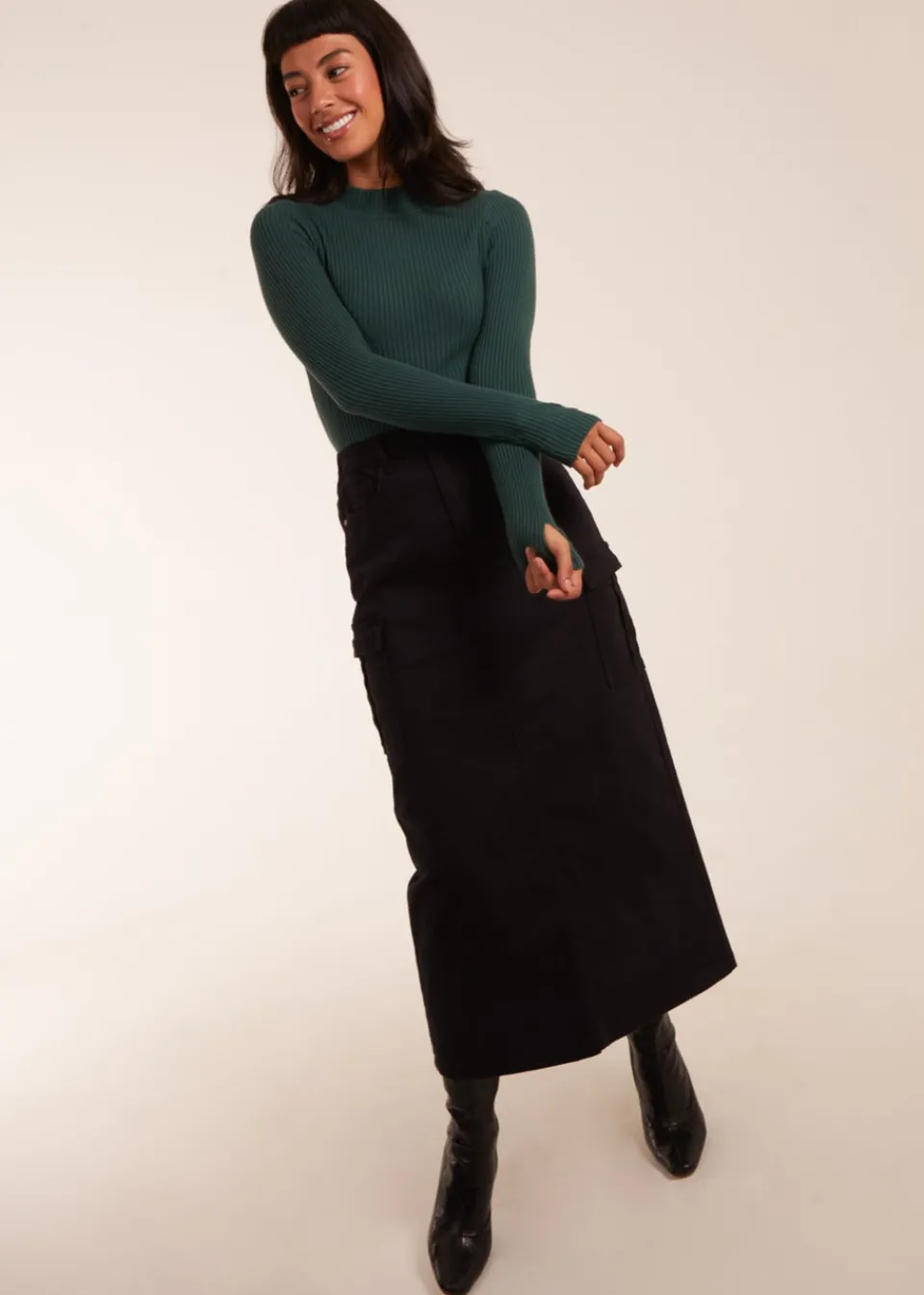 Skirts>Blue Vanilla Pocket Midi Skirt Black