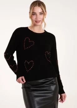 Knitwear>Blue Vanilla Black Rhinestone Heart Jumper