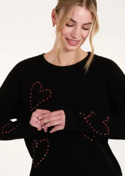 Knitwear>Blue Vanilla Black Rhinestone Heart Jumper