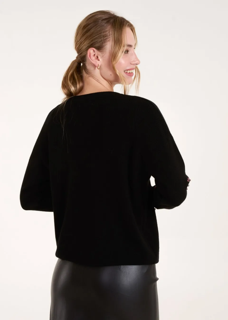 Knitwear>Blue Vanilla Black Rhinestone Heart Jumper