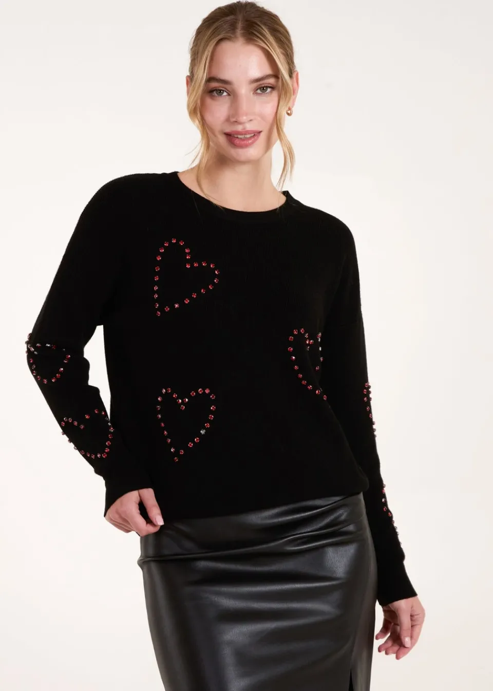 Knitwear>Blue Vanilla Black Rhinestone Heart Jumper
