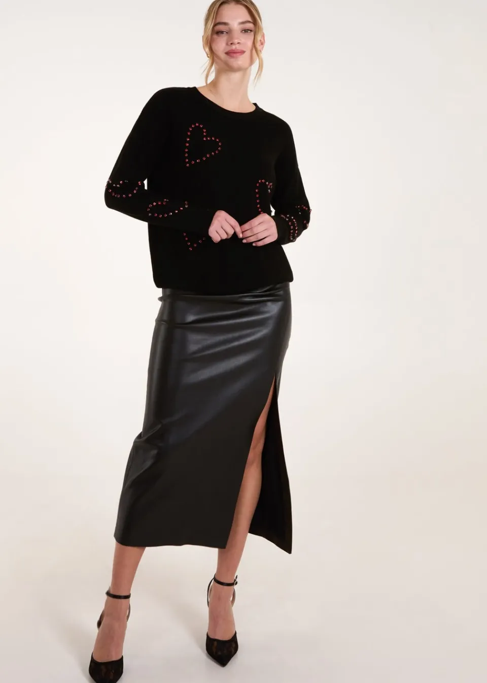 Knitwear>Blue Vanilla Black Rhinestone Heart Jumper
