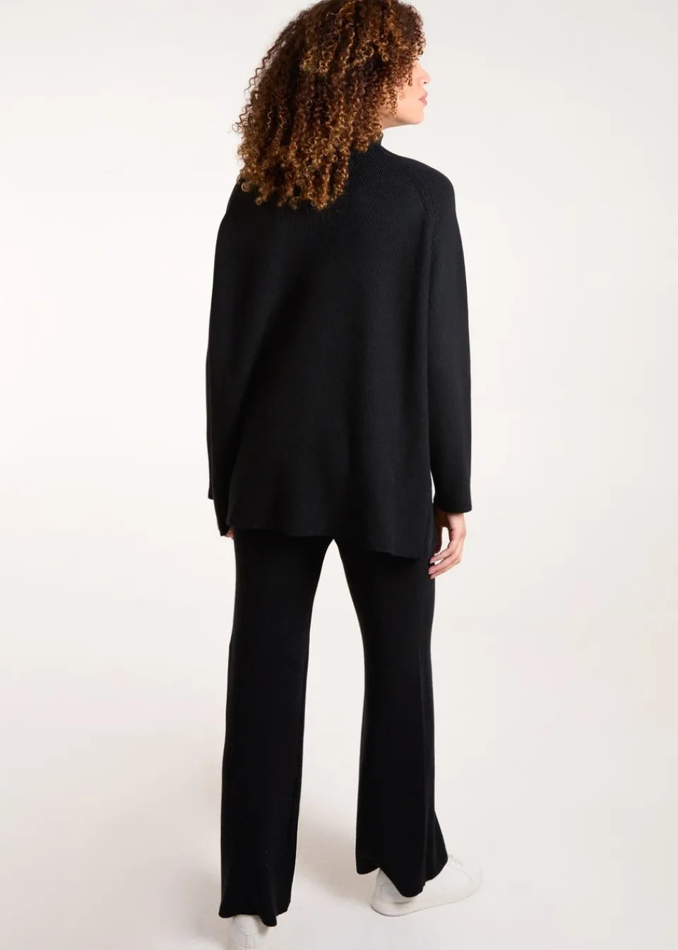 Tops>Blue Vanilla Black Ribbed High Neck Co-Ord Set