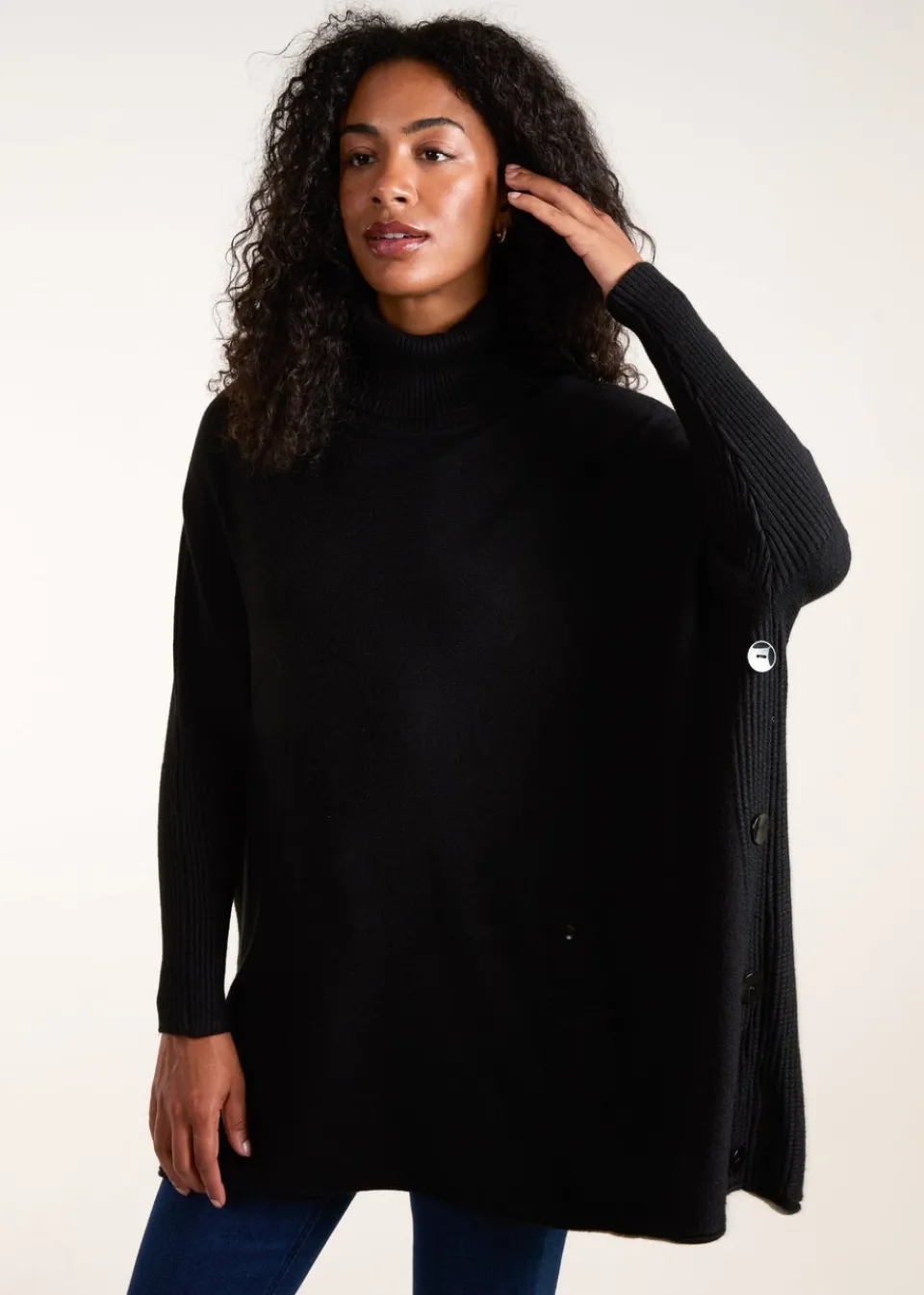 Knitwear>Blue Vanilla Black Roll Neck Button Mini Pocket Jumper