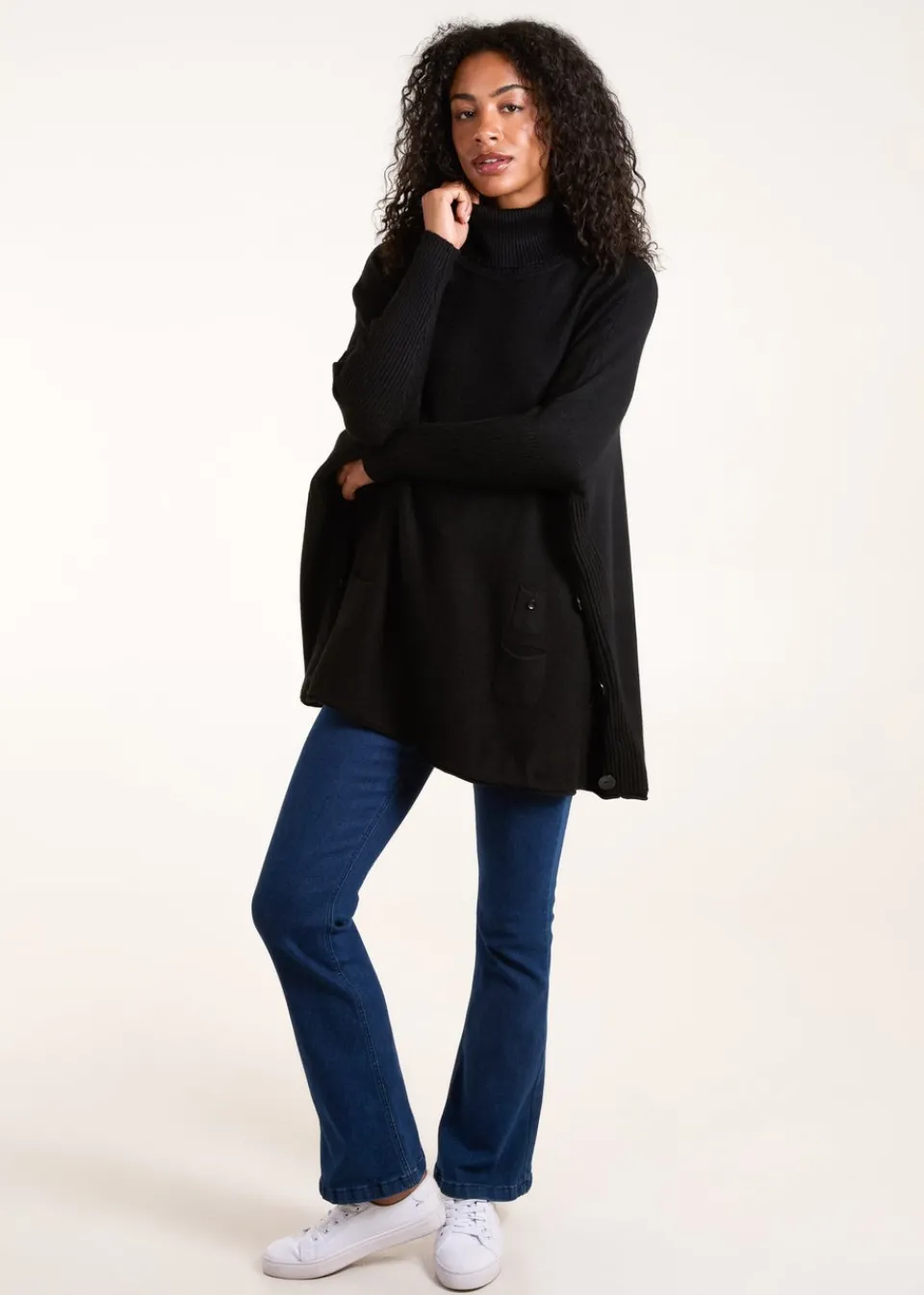 Knitwear>Blue Vanilla Black Roll Neck Button Mini Pocket Jumper
