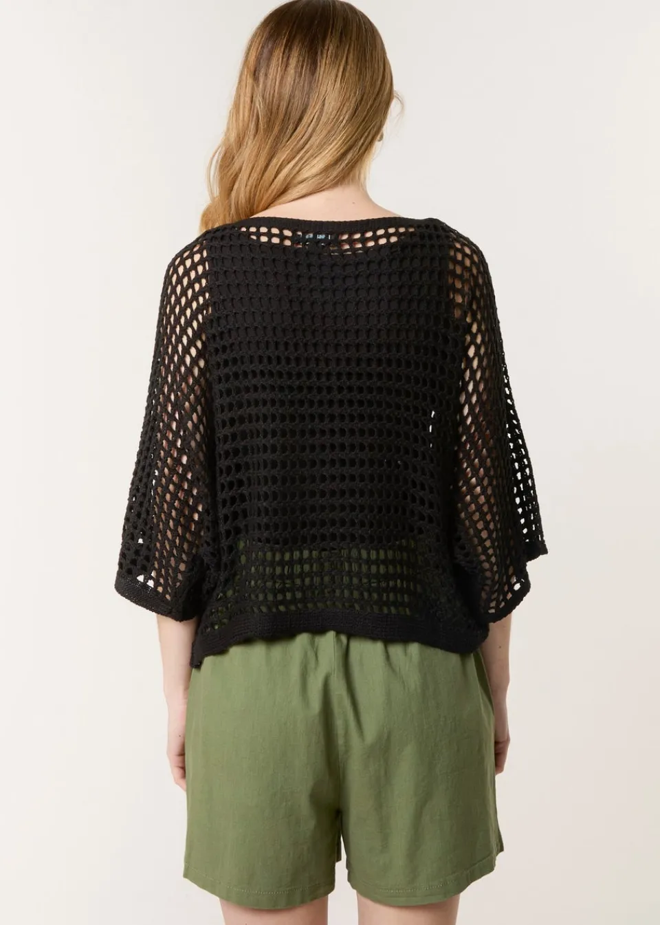 Tops>Blue Vanilla Black Round Neck Net Top