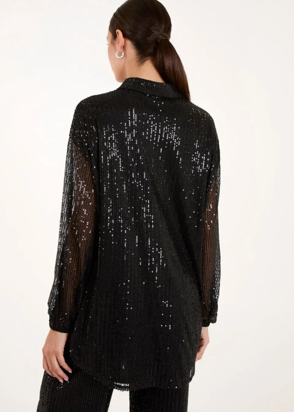 Tops>Blue Vanilla Black Sequin Shirt