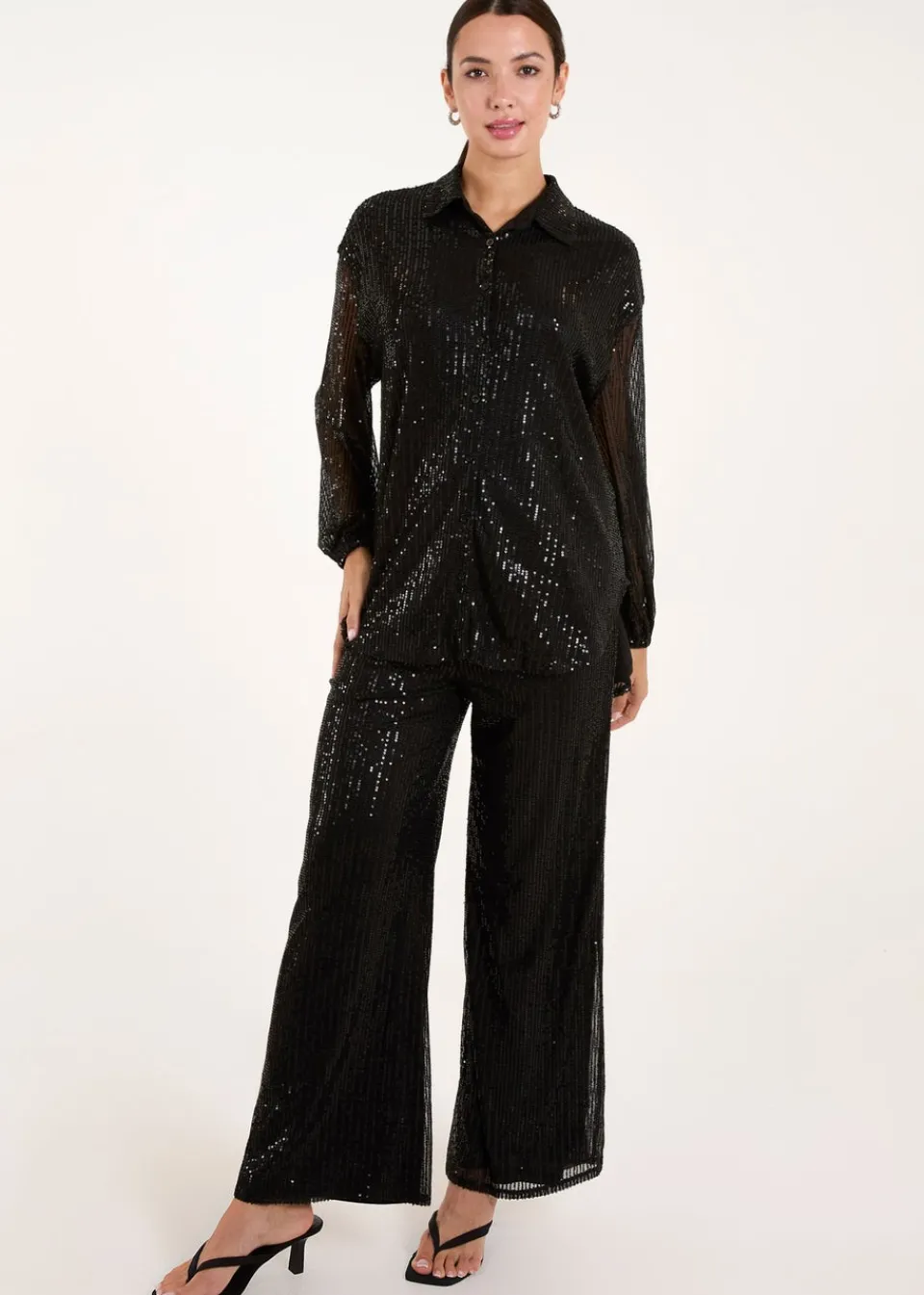 Tops>Blue Vanilla Black Sequin Shirt