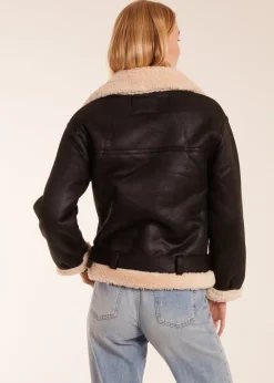 Coats & Jackets>Blue Vanilla Black Shearling Aviator Jacket