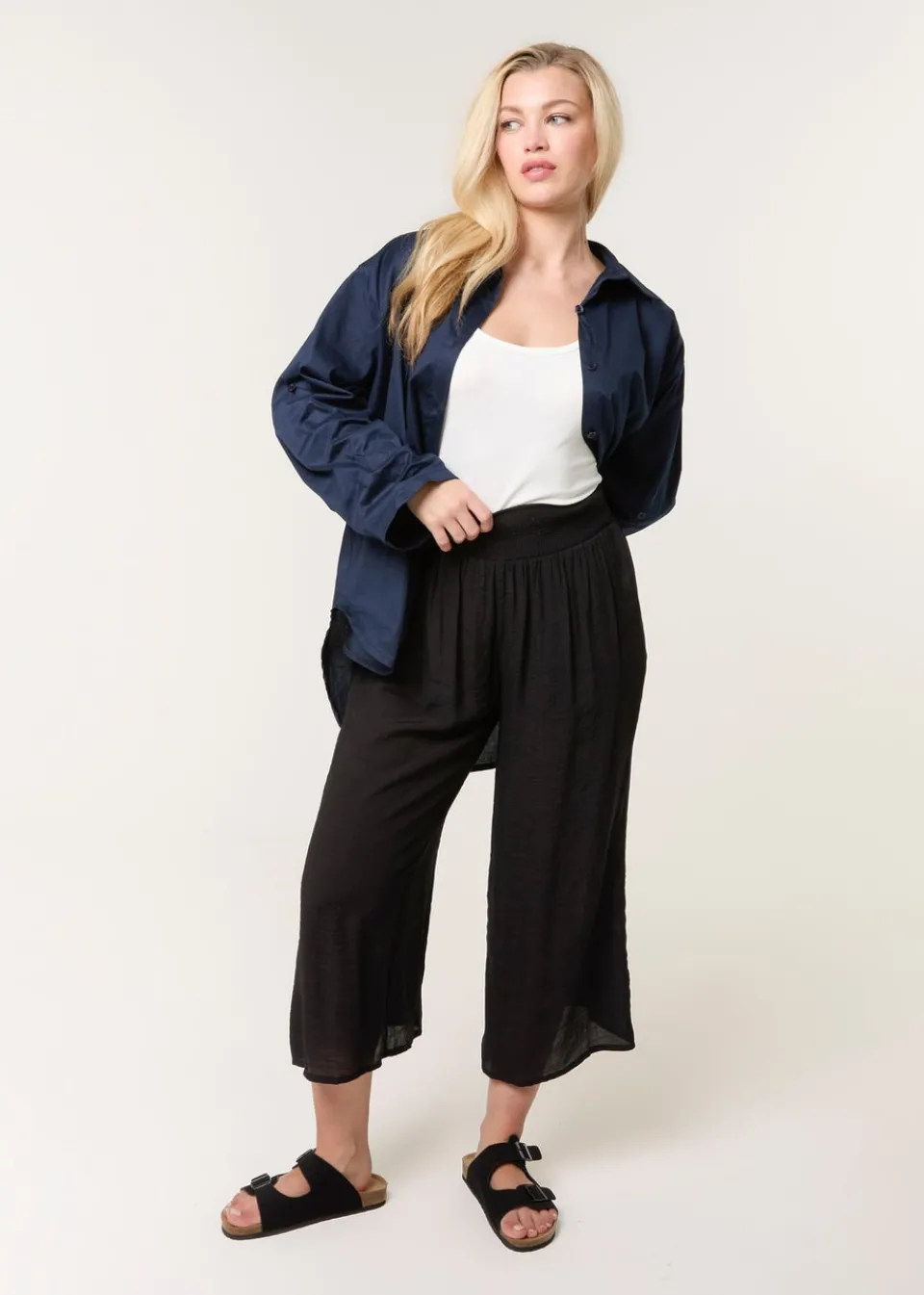 Trousers>Blue Vanilla Black Shirred Culottes