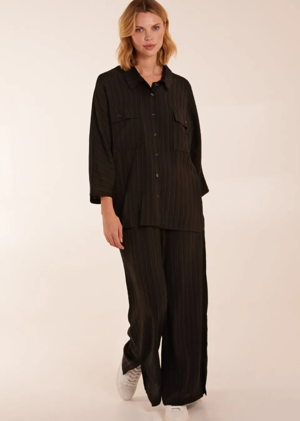 Tops>Blue Vanilla Shirt & Trousers Set Black