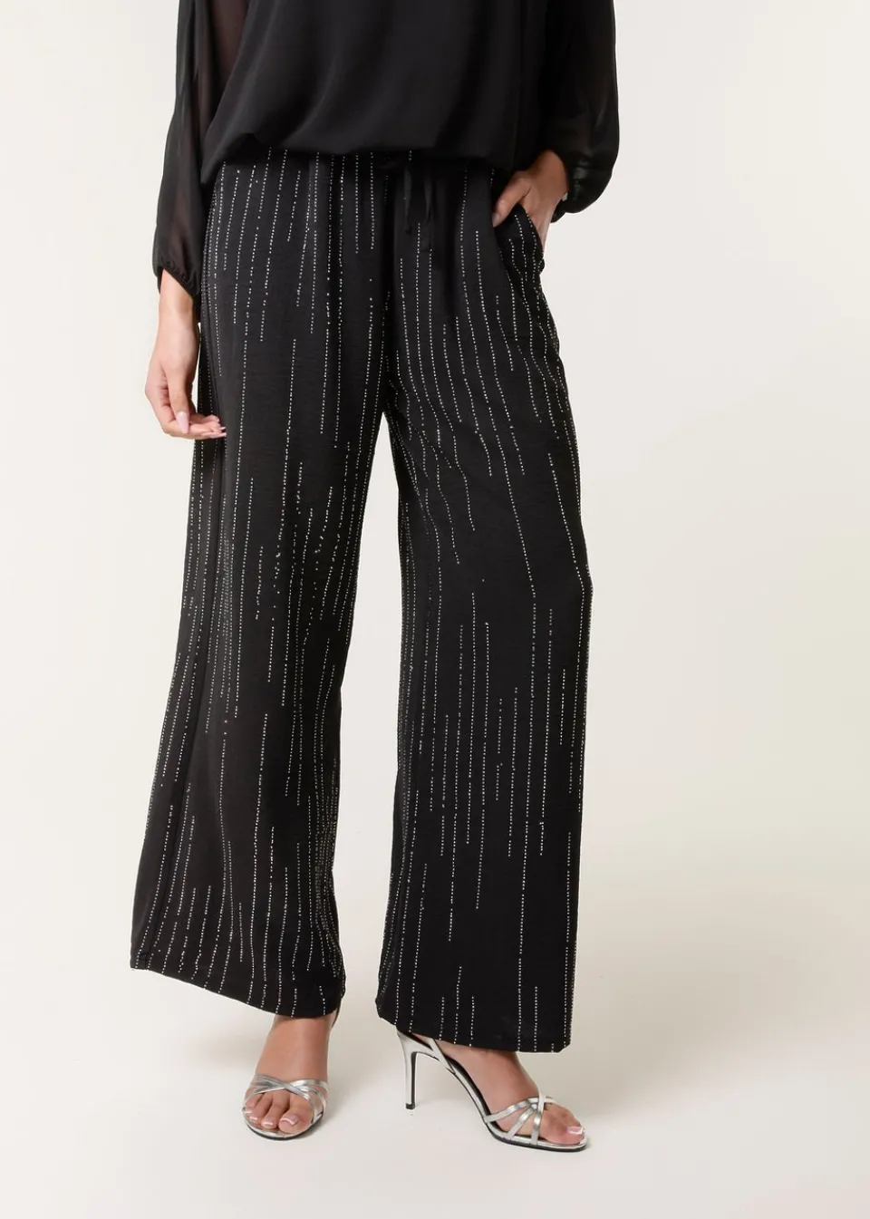 Trousers>Blue Vanilla Black Sparkle Wide Leg Trouser