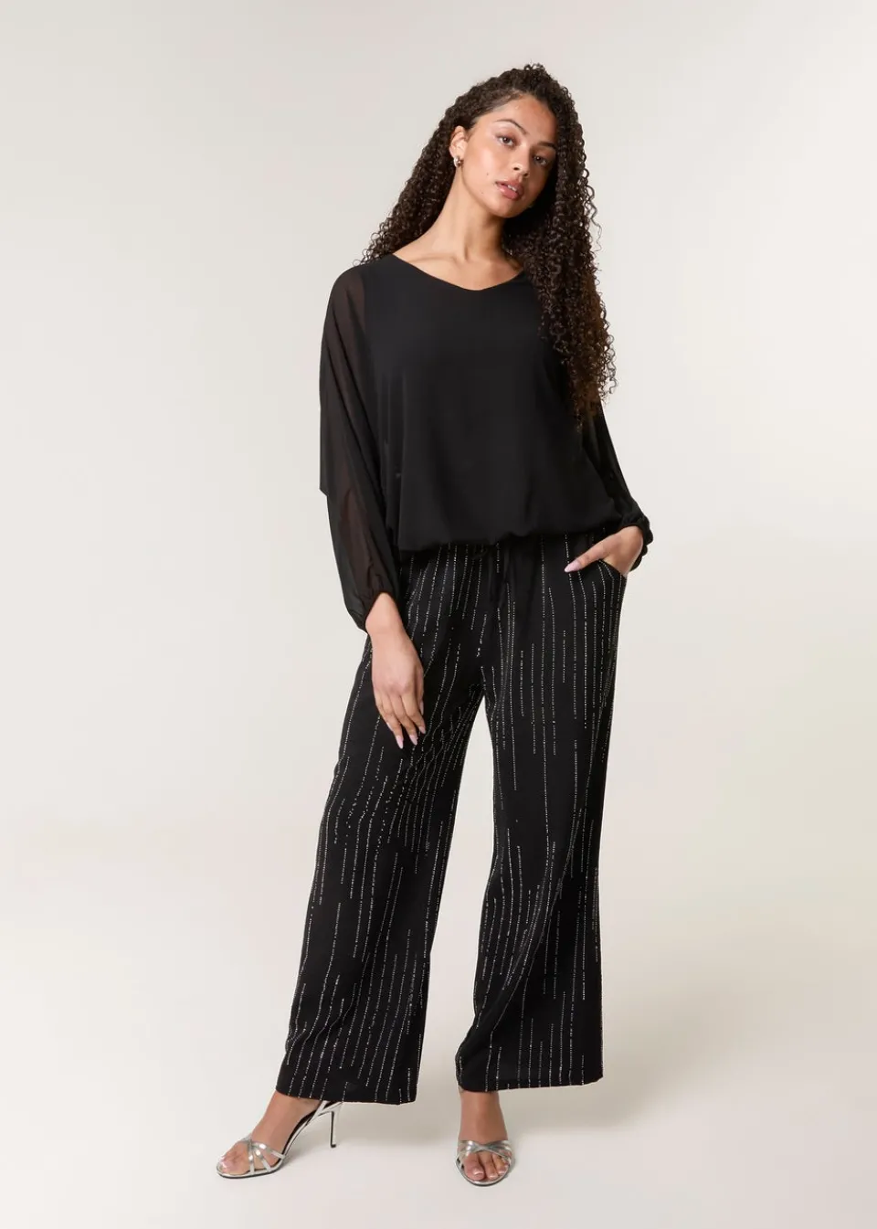 Trousers>Blue Vanilla Black Sparkle Wide Leg Trouser