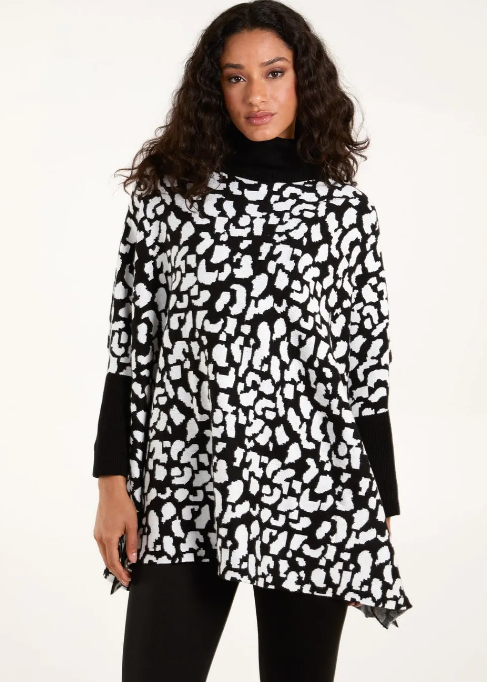 Tops>Blue Vanilla Black Spot Roll Neck Jumper