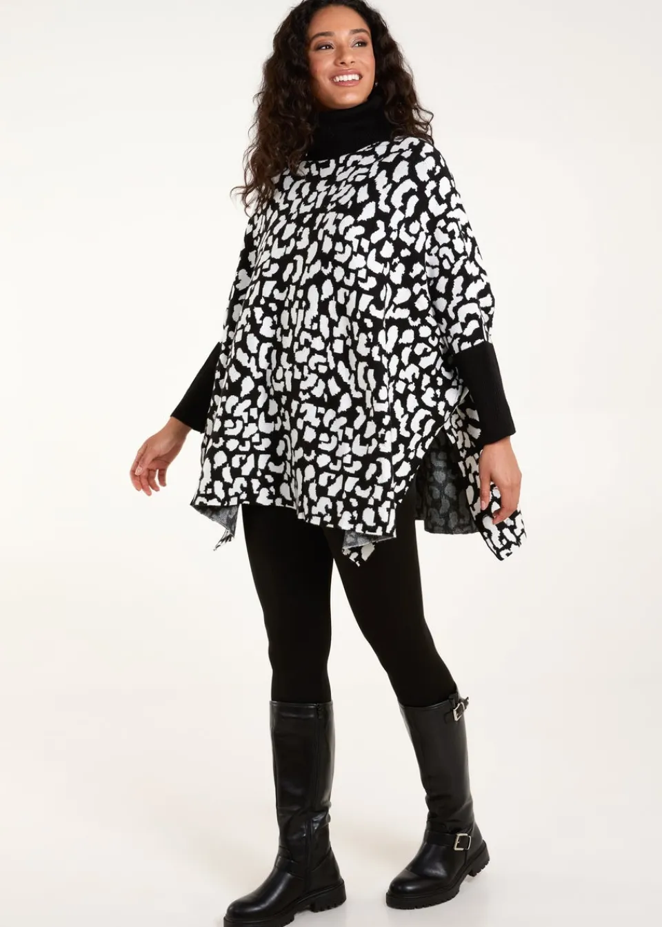 Tops>Blue Vanilla Black Spot Roll Neck Jumper