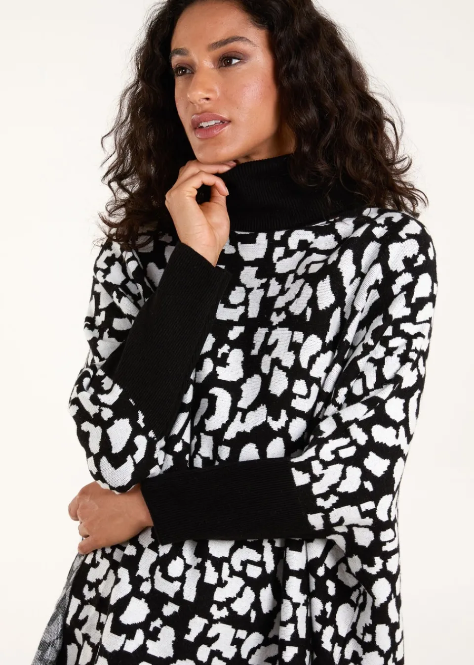 Tops>Blue Vanilla Black Spot Roll Neck Jumper