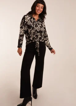 Tops>Blue Vanilla Black Tie Front Oversized Shirt