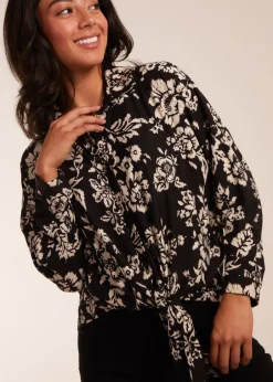 Tops>Blue Vanilla Black Tie Front Oversized Shirt