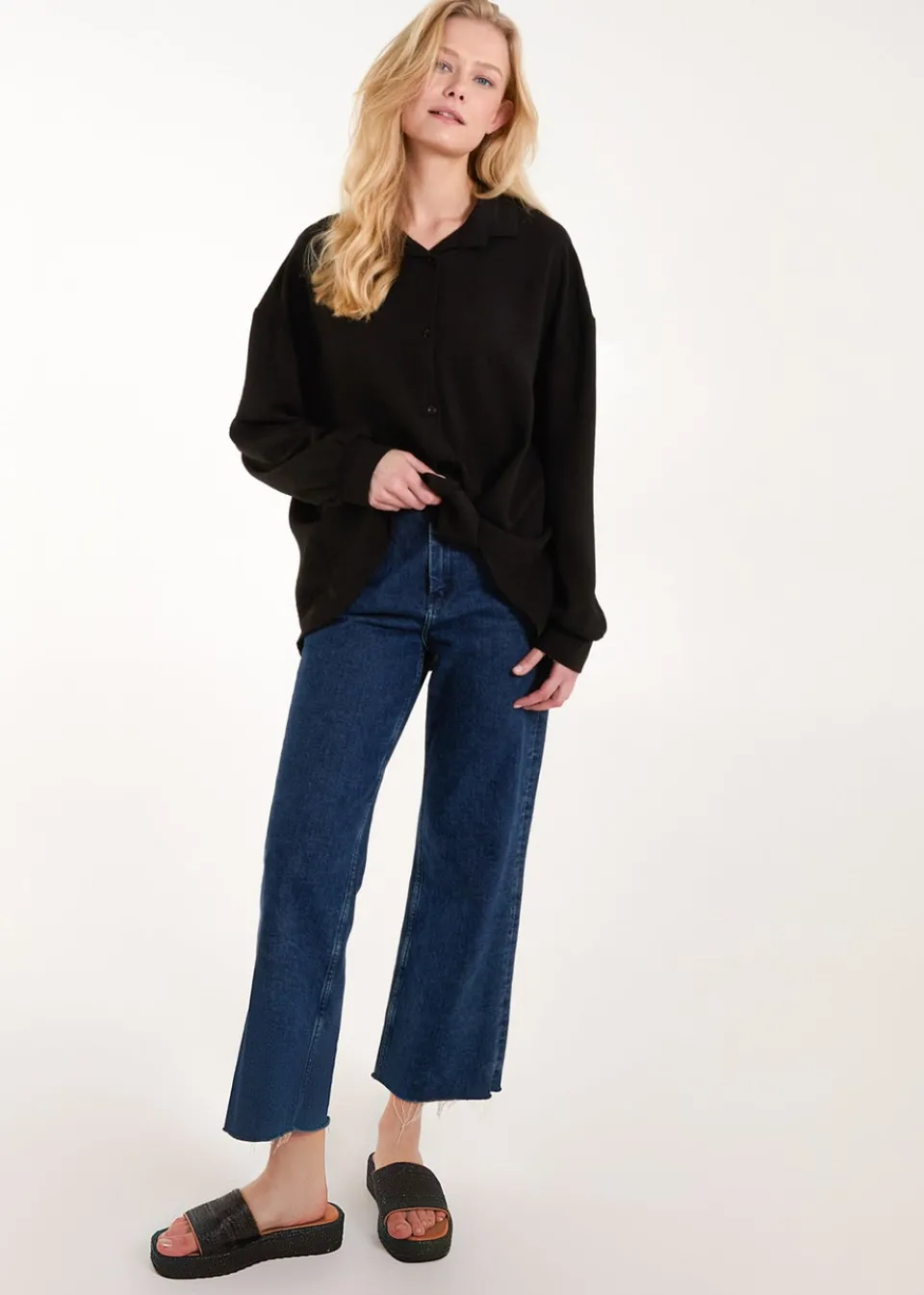 Tops>Blue Vanilla Black Twist Front Shirt