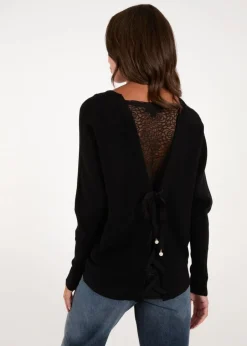 Tops>Blue Vanilla Black V Neck Ribbed Jumper