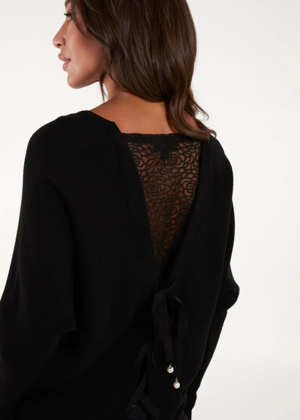 Tops>Blue Vanilla Black V Neck Ribbed Jumper