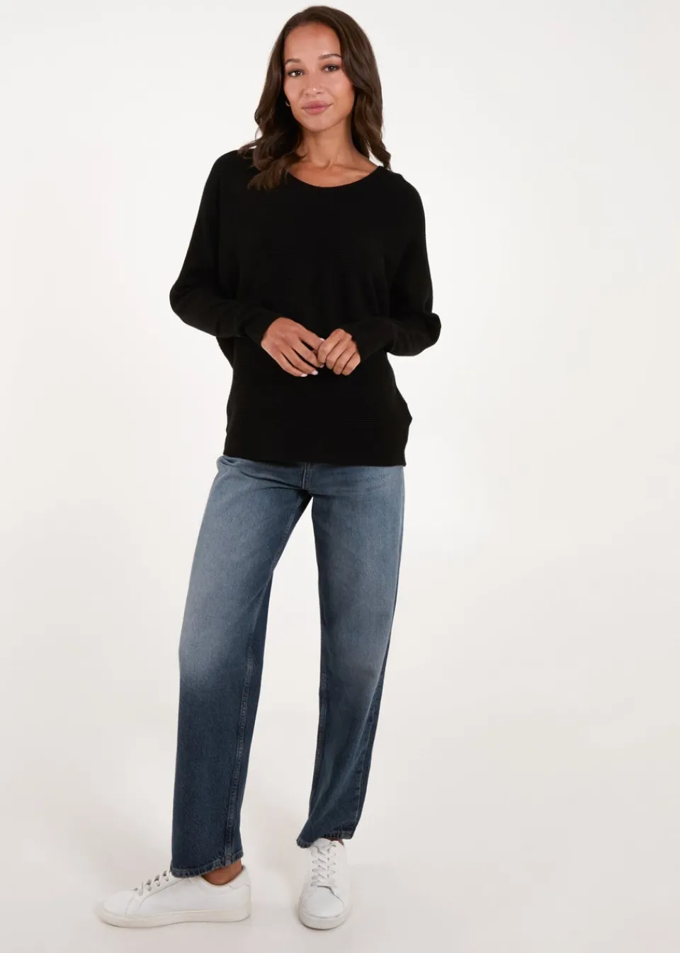Tops>Blue Vanilla Black V Neck Ribbed Jumper