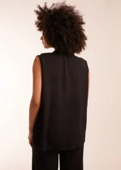 Tops>Blue Vanilla V Neck Ruffle Top with Knot Black
