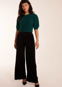 Trousers>Blue Vanilla Black Wide Leg Textured Velour Trouser