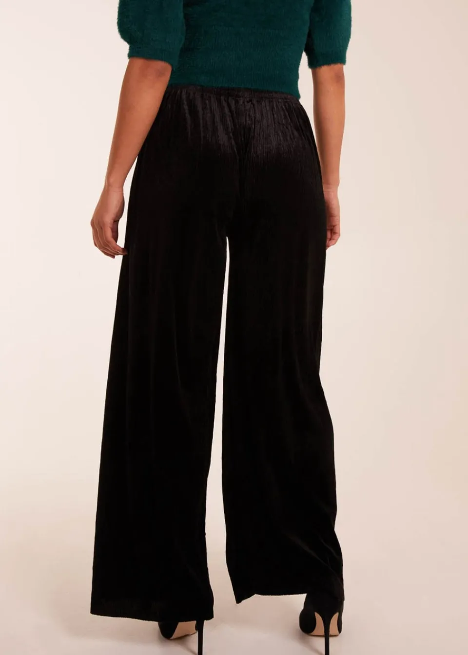 Trousers>Blue Vanilla Black Wide Leg Textured Velour Trouser