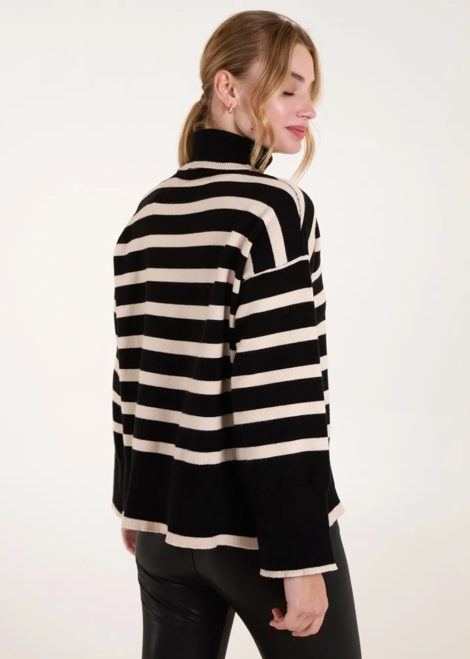 Tops>Blue Vanilla Black Wide Stripe Roll Neck Jumper