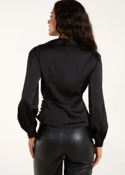 Tops>Blue Vanilla Black Wrap Shirt Top