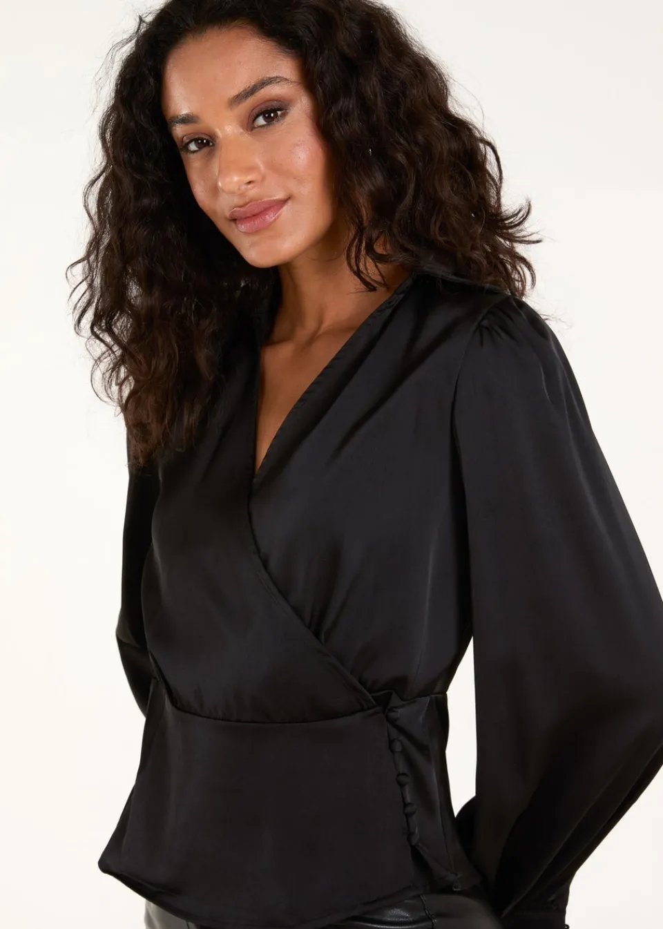 Tops>Blue Vanilla Black Wrap Shirt Top